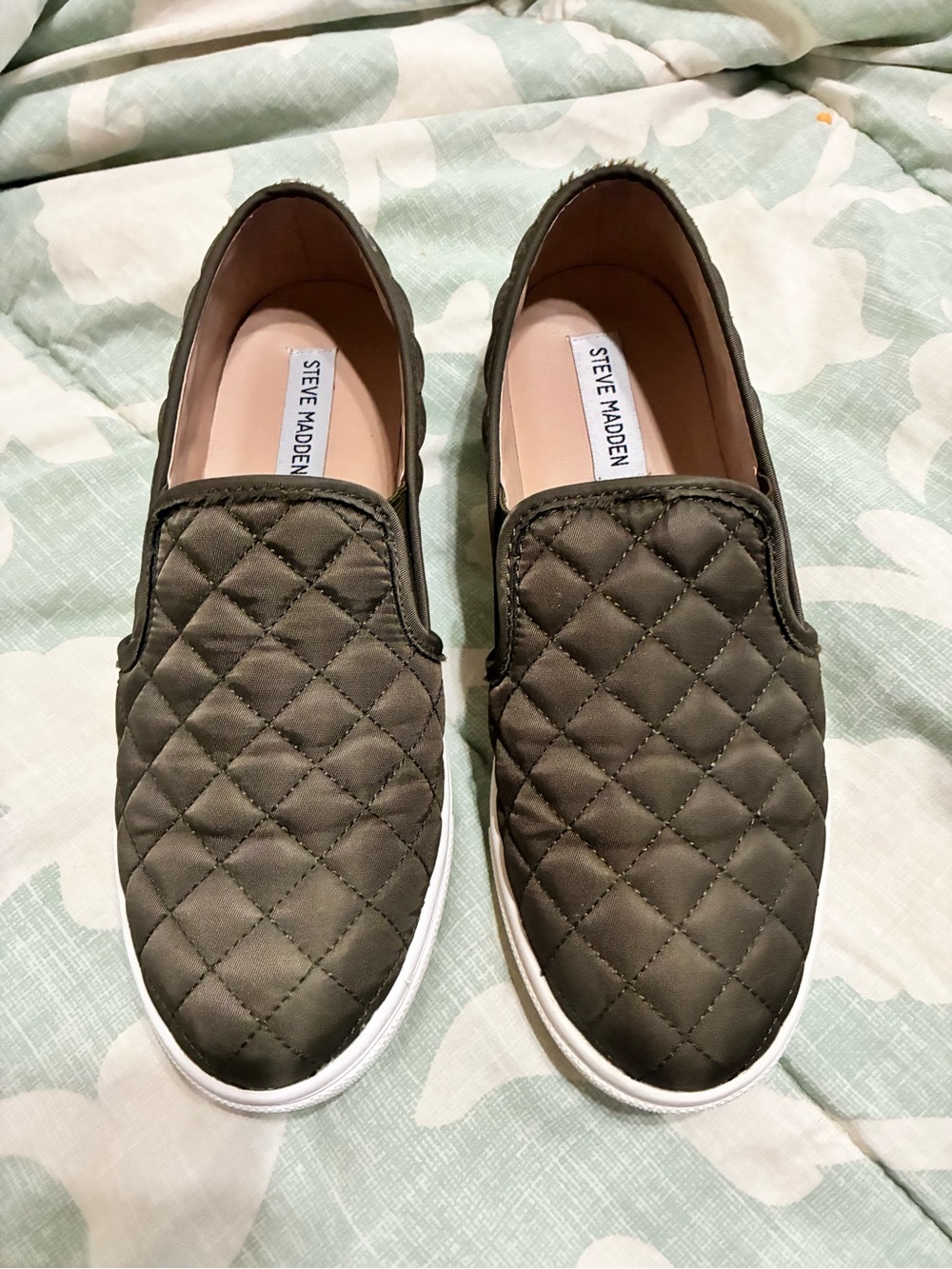 Steve Madden Quilted Slip-On Sneakers in Olive
